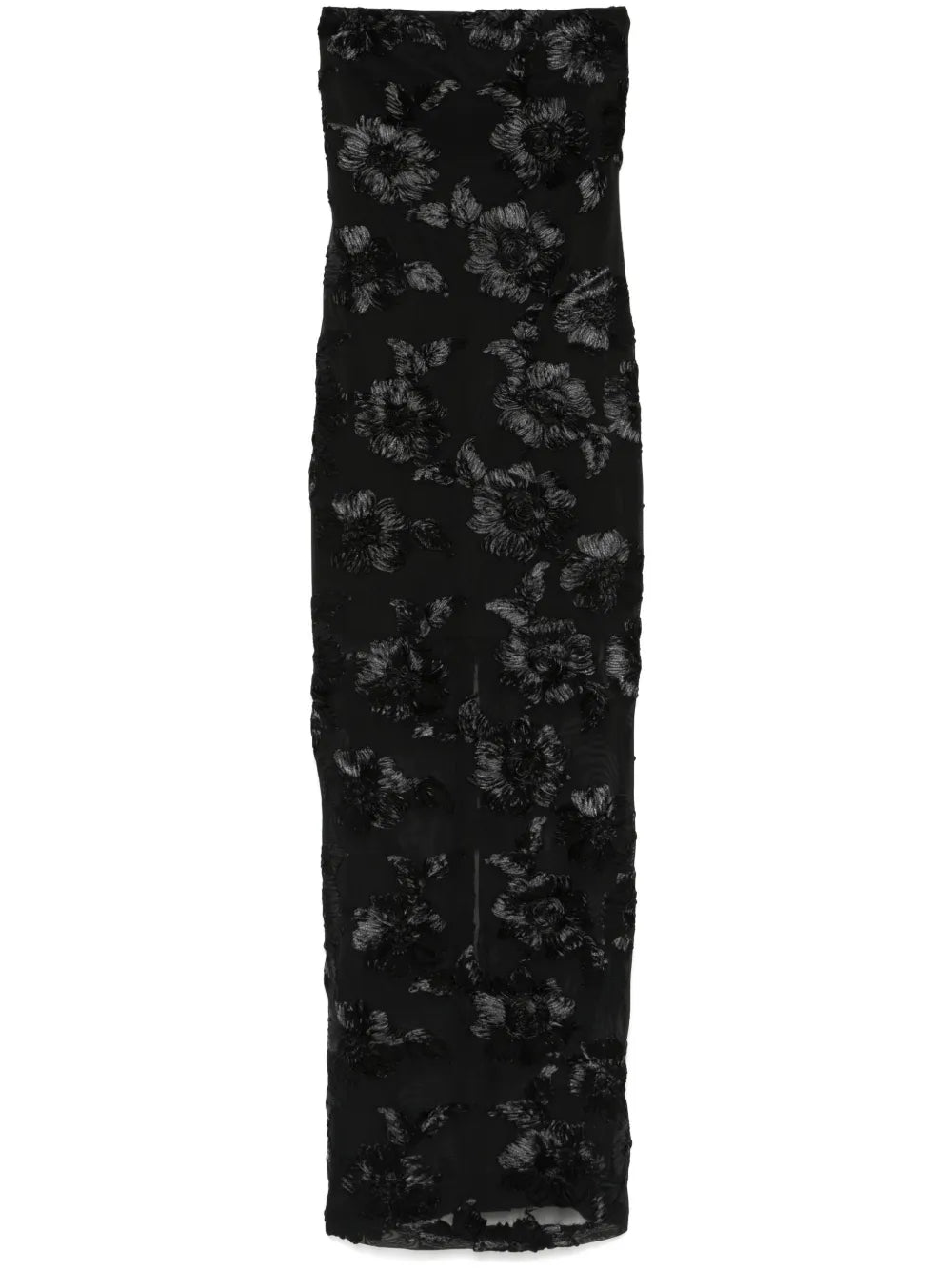 Floral-Embroidered Mesh Maxi Dress