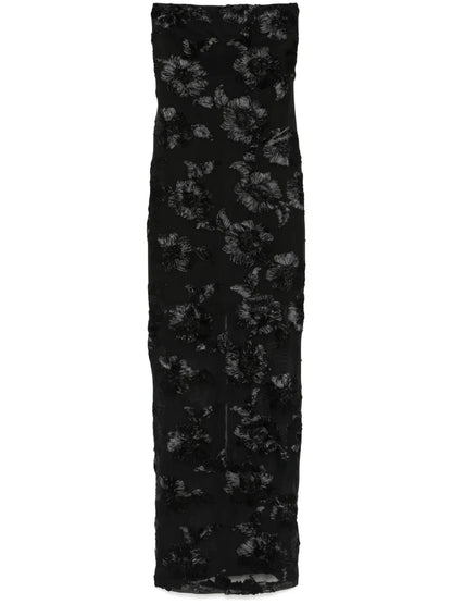 Floral-Embroidered Mesh Maxi Dress