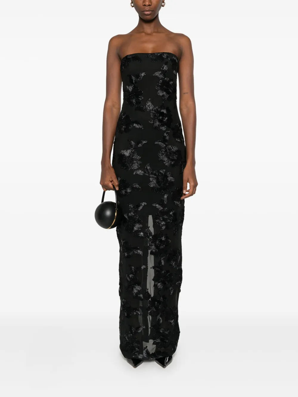 Floral-Embroidered Mesh Maxi Dress