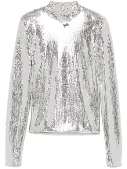 High-Collar Sequinned Top