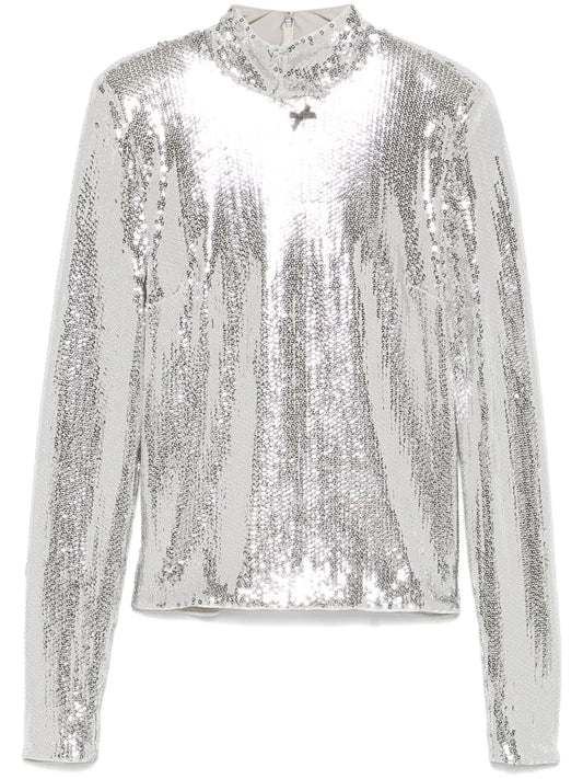High-Collar Sequinned Top