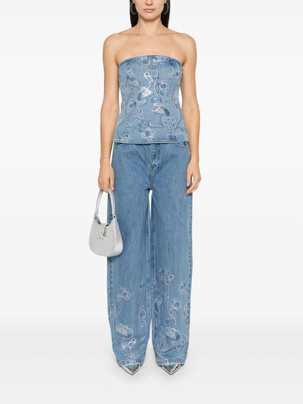 Rhinestoned Wide-Leg Jeans