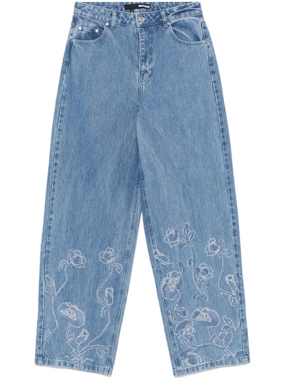 Rhinestoned Wide-Leg Jeans