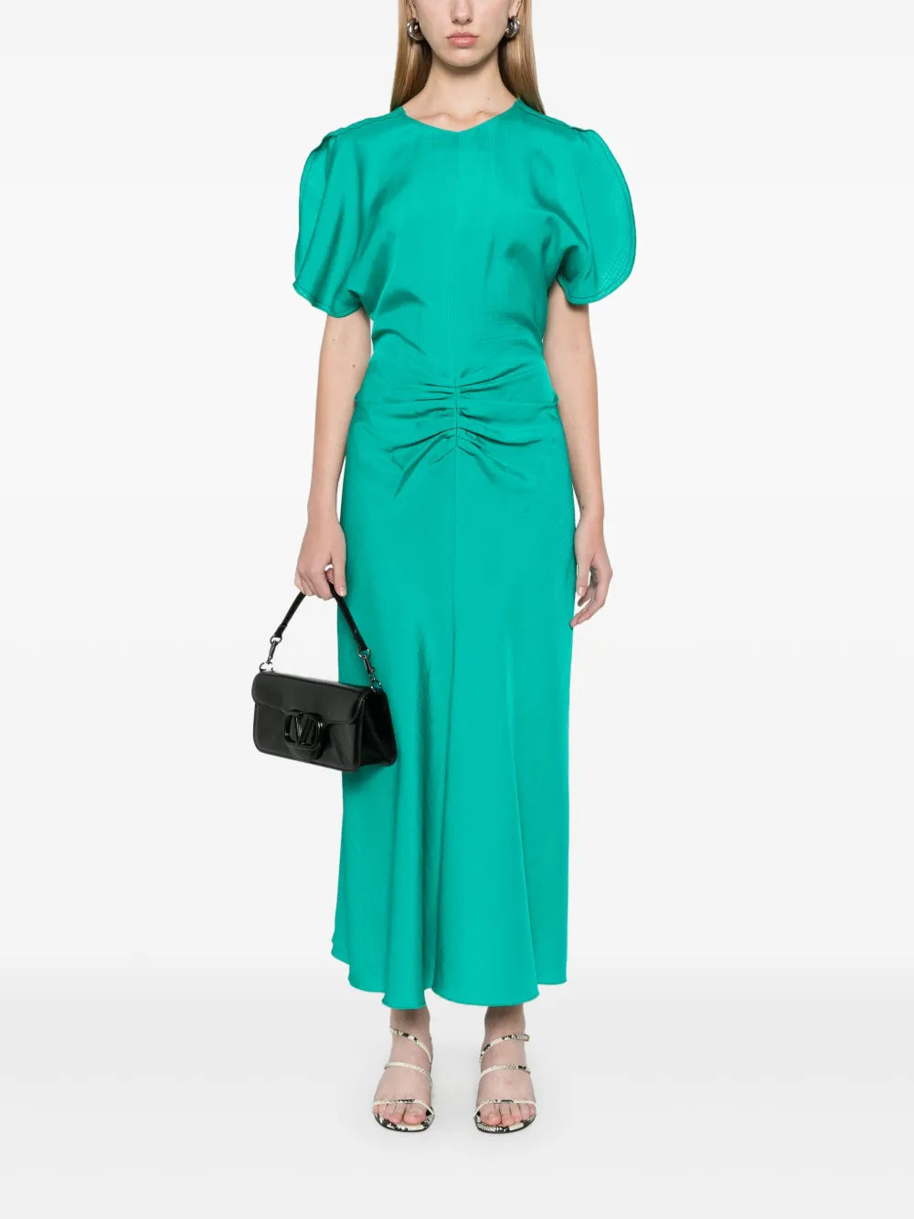 Gathered-Detail Midi Dress