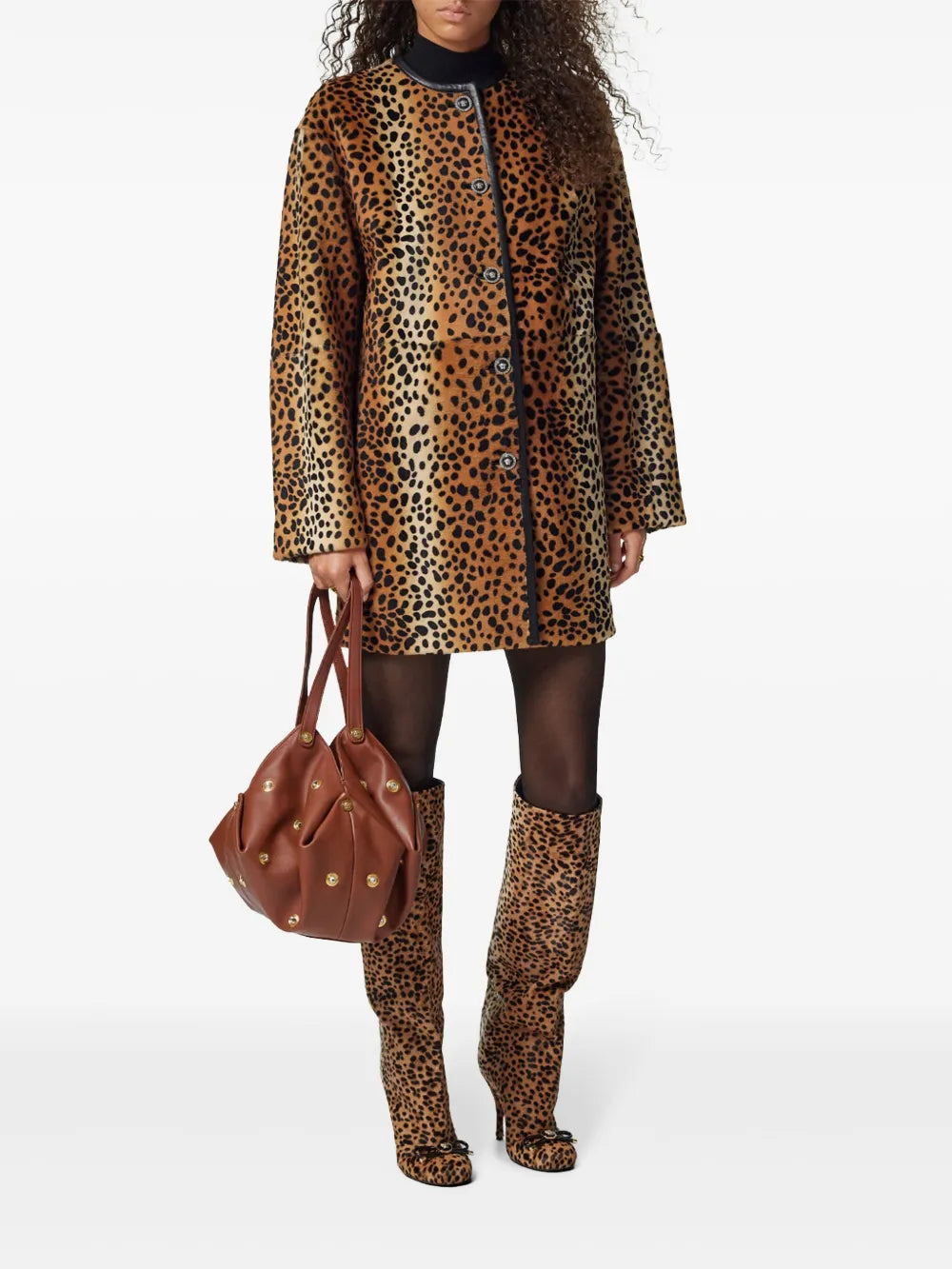 Leopard-Print Collarless Coat