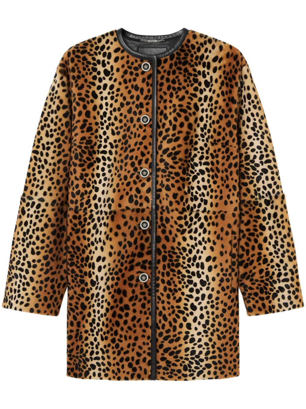 Leopard-Print Collarless Coat