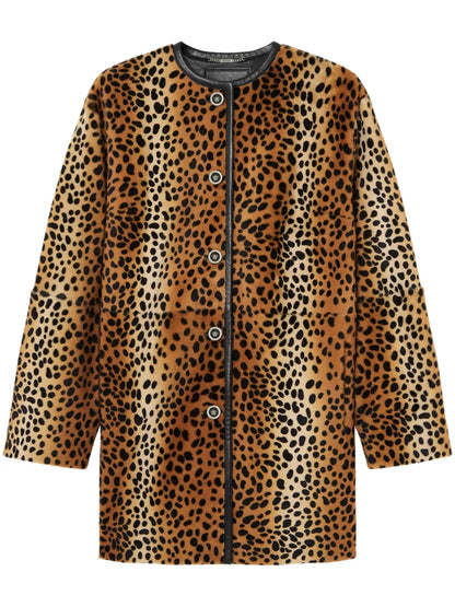 Leopard-Print Collarless Coat