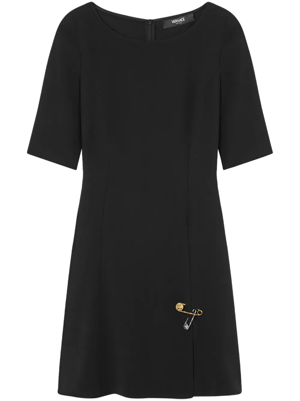Safety Pin Flared Satin Mini Dress