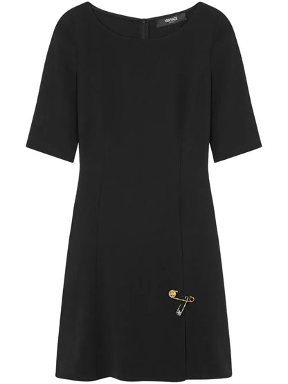 Safety Pin Flared Satin Mini Dress