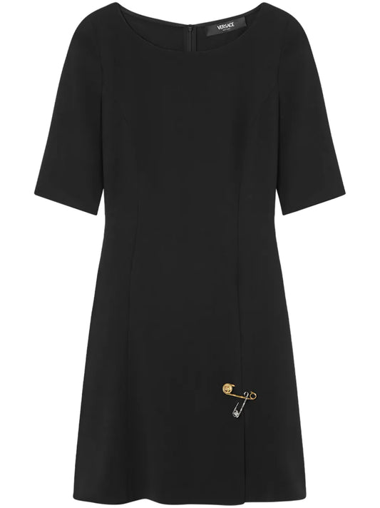 Safety Pin Flared Satin Mini Dress