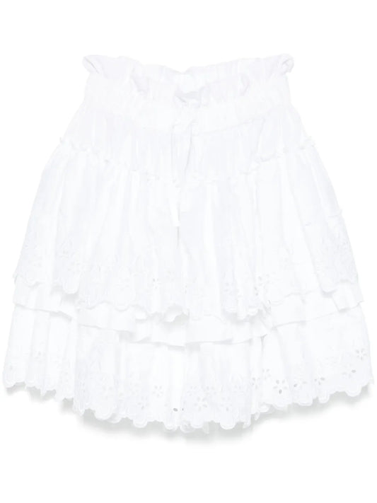 Broderie-Anglaise Tiered Mini Skirt