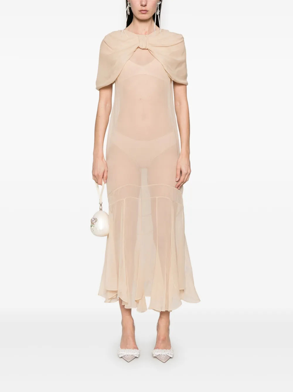 Sheer Bow-Detailed Midi Dress