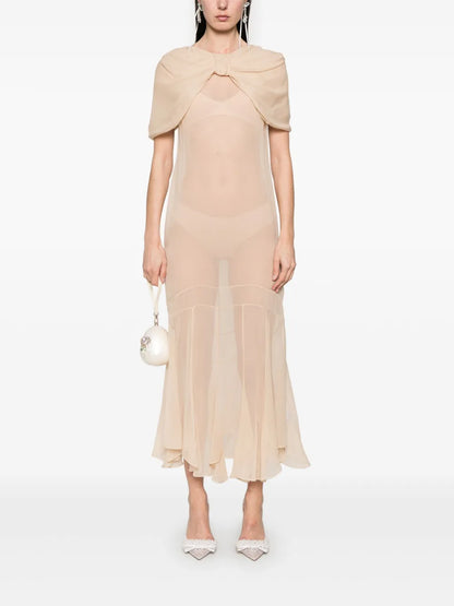 Sheer Bow-Detailed Midi Dress