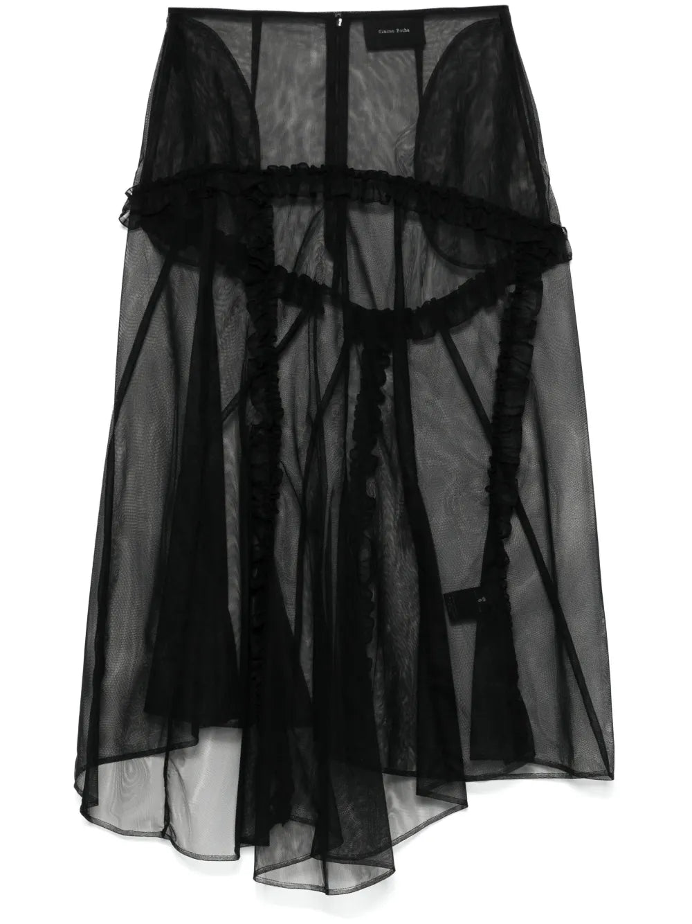 Sheer Ruffle-Trim Midi Skirt