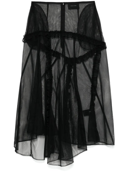 Sheer Ruffle-Trim Midi Skirt