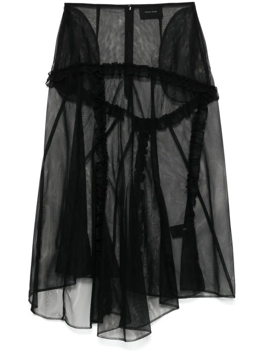 Sheer Ruffle-Trim Midi Skirt