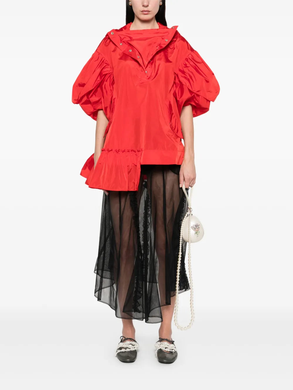 Sheer Ruffle-Trim Midi Skirt