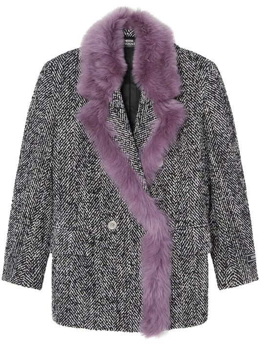 Shearling-Trim Chevron Pea Coat