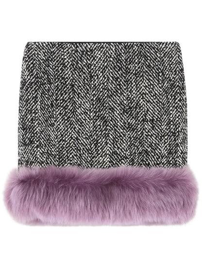 Shearling-Trim Chevron Mini Skirt