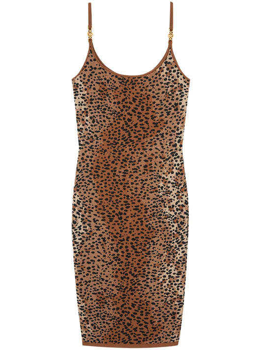 Leopard-Jacquard Midi Dress