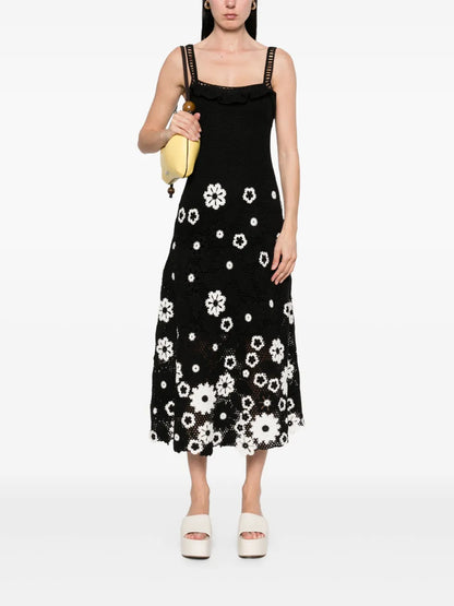 Floral-Embroidery Midi Dress