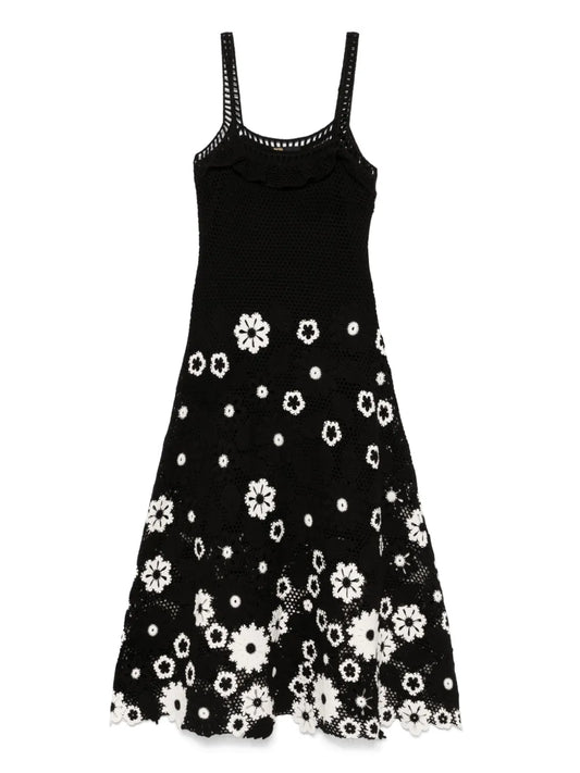 Floral-Embroidery Midi Dress