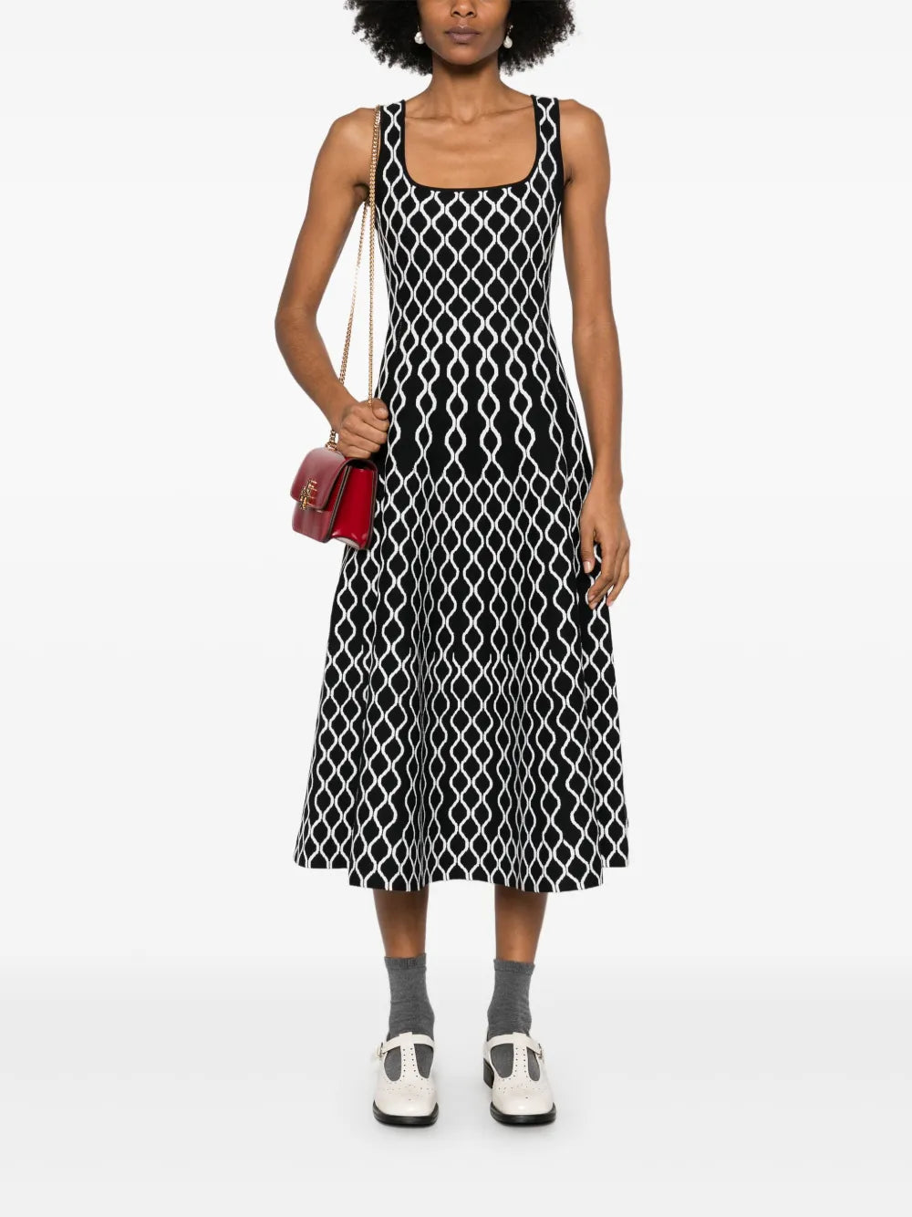 Geometric-Print Midi Dress