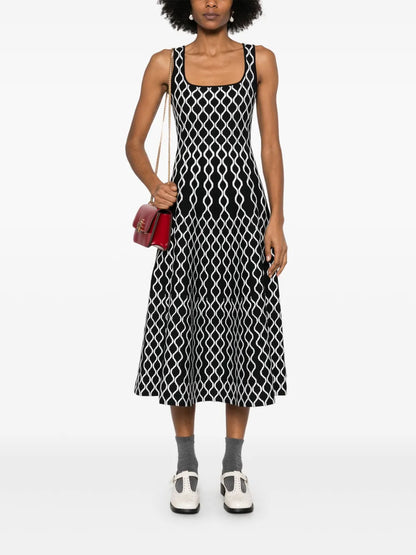 Geometric-Print Midi Dress