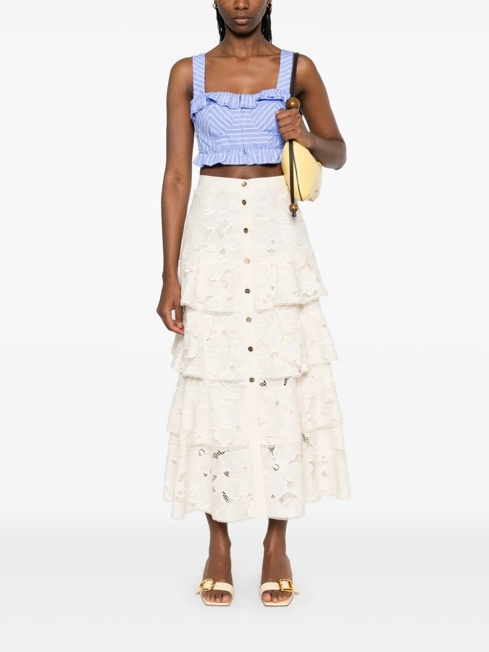 Floral-Embroidered Midi Skirt