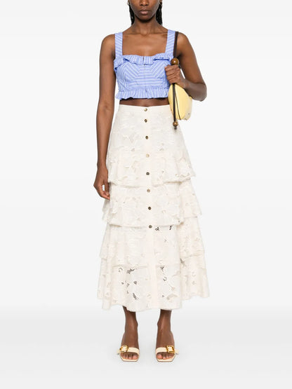 Floral-Embroidered Midi Skirt