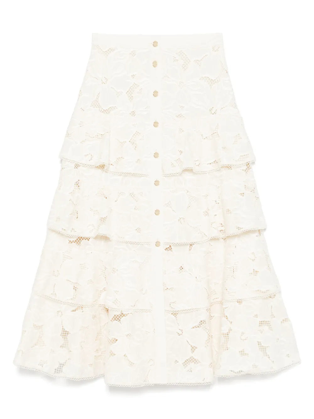 Floral-Embroidered Midi Skirt