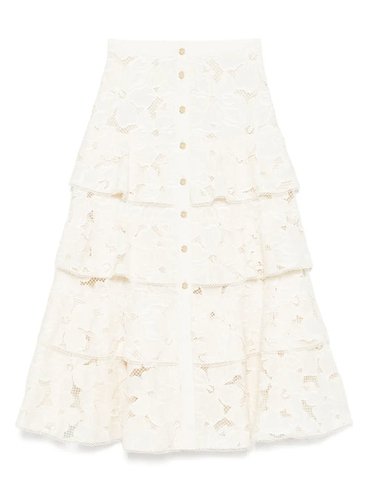 Floral-Embroidered Midi Skirt