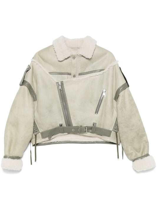 Shearling-Collar Leather Jacket