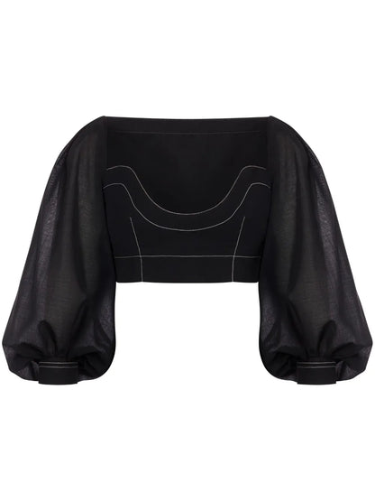 Bishop-Sleeves Crop Top