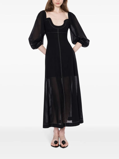 Puff-Sleeve Maxi Dress