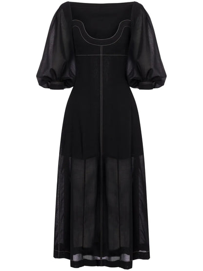 Puff-Sleeve Maxi Dress