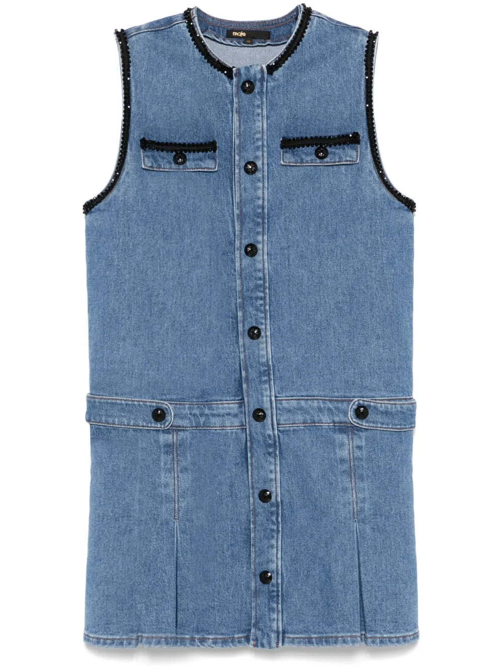 Embroidered-Trim Denim Mini Dress