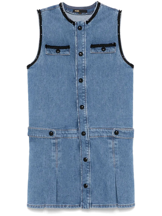 Embroidered-Trim Denim Mini Dress
