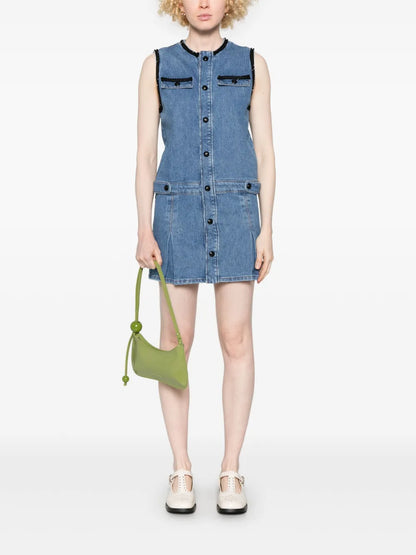 Embroidered-Trim Denim Mini Dress