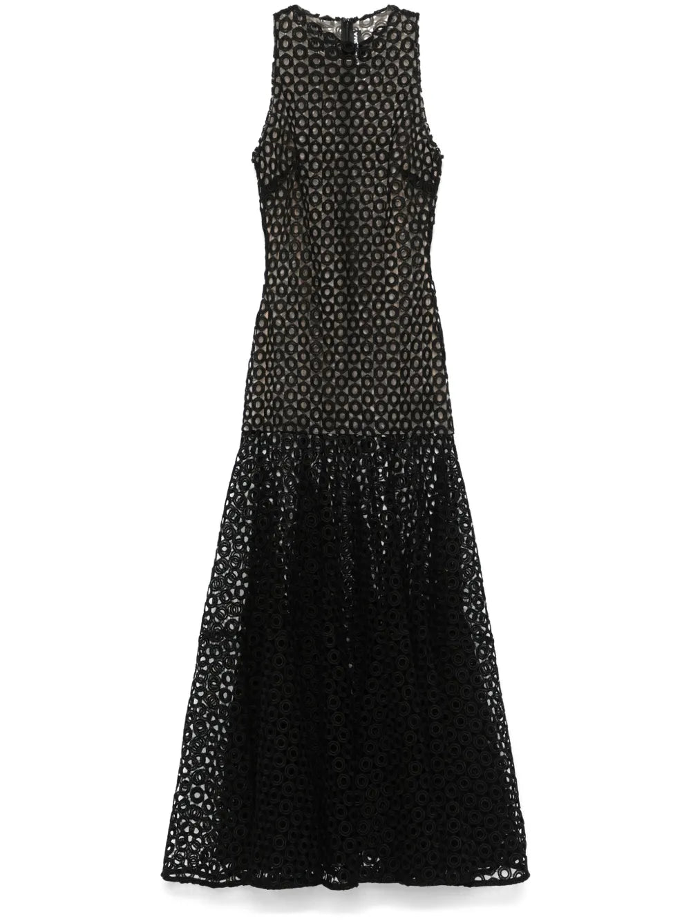 Flared-Hem Macramé Maxi Dress