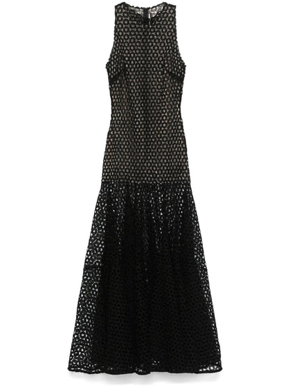 Flared-Hem Macramé Maxi Dress