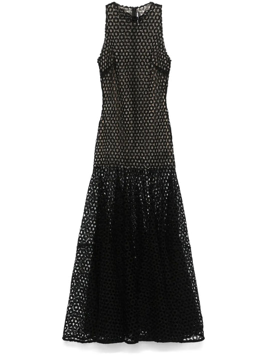 Flared-Hem Macramé Maxi Dress