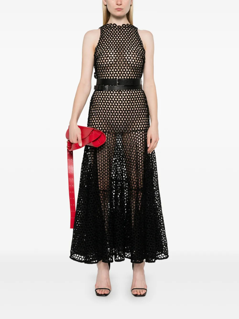 Flared-Hem Macramé Maxi Dress
