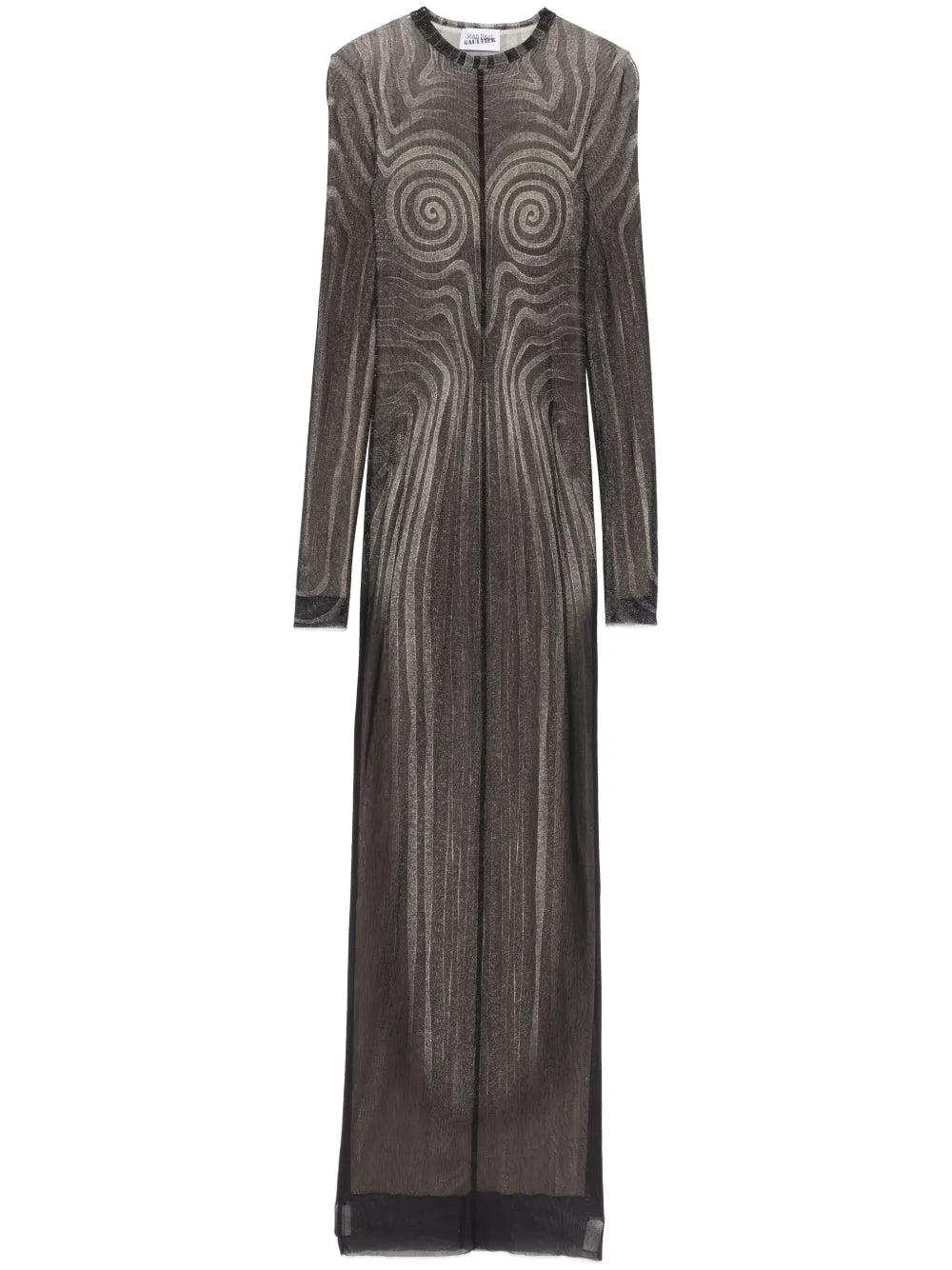 Spiral-Print Mesh Maxi Dress