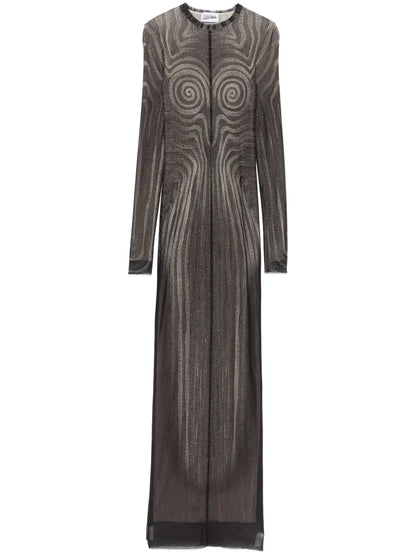 Spiral-Print Mesh Maxi Dress