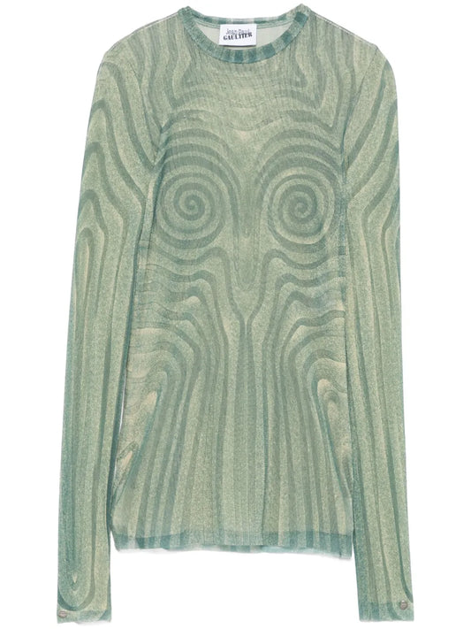 Spiral-Print Mesh Top