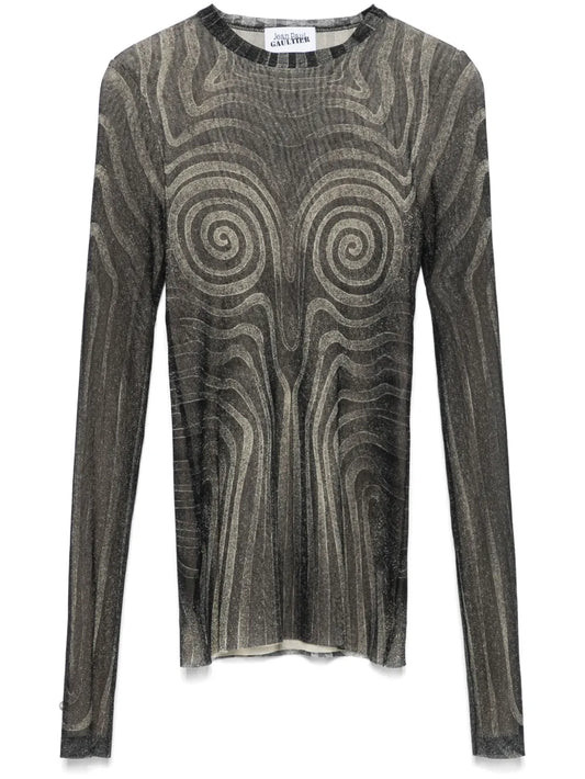 Spiral-Print Mesh Top