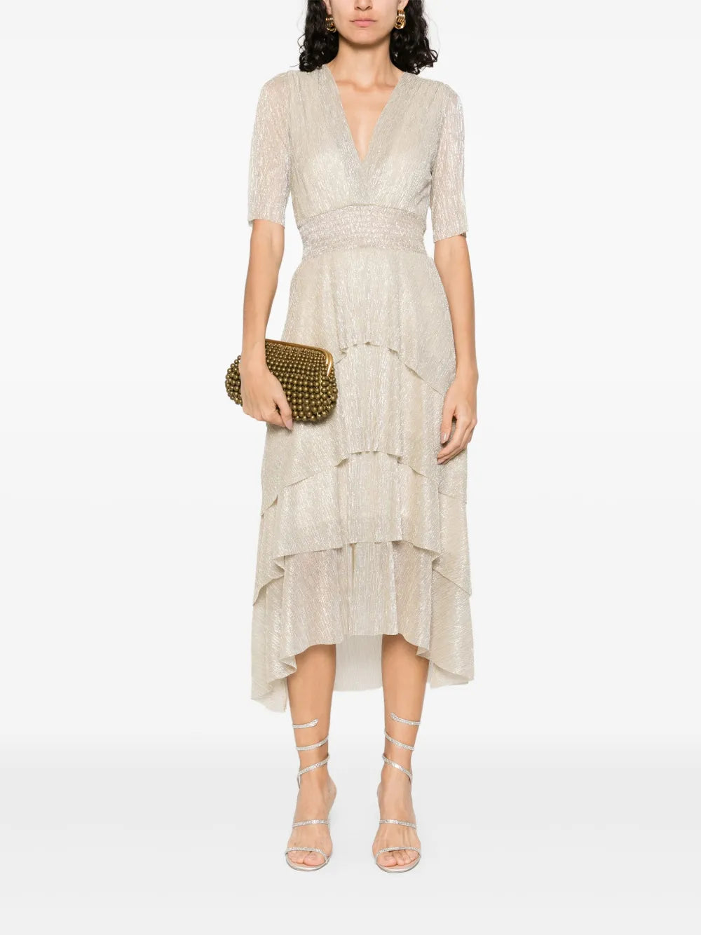 Metallic Ruffled Midi Dress