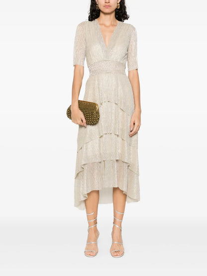 Metallic Ruffled Midi Dress