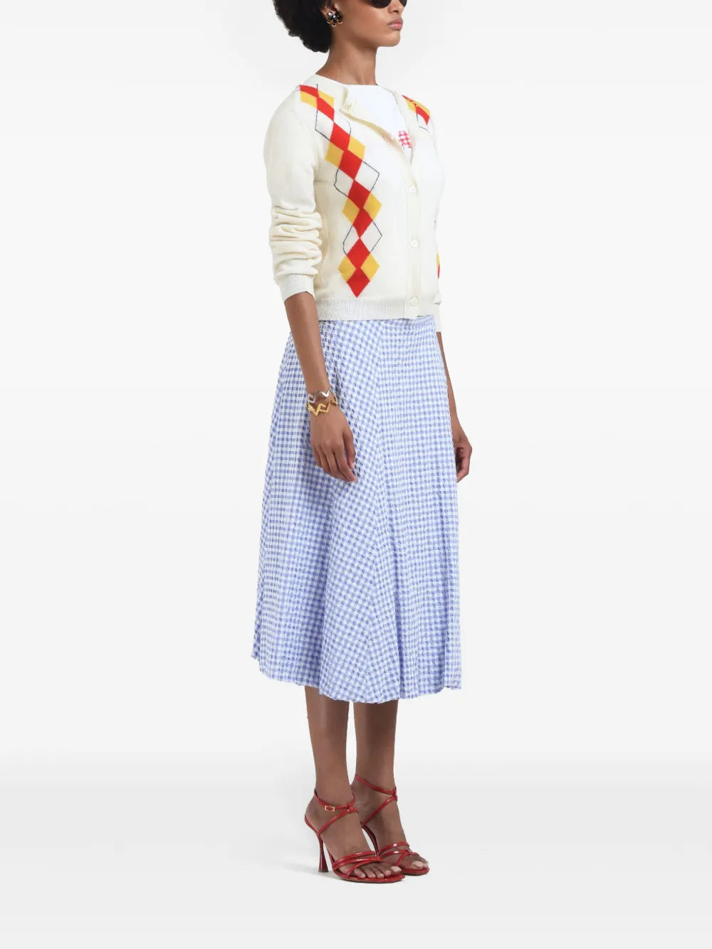 Check-Print Midi Skirt